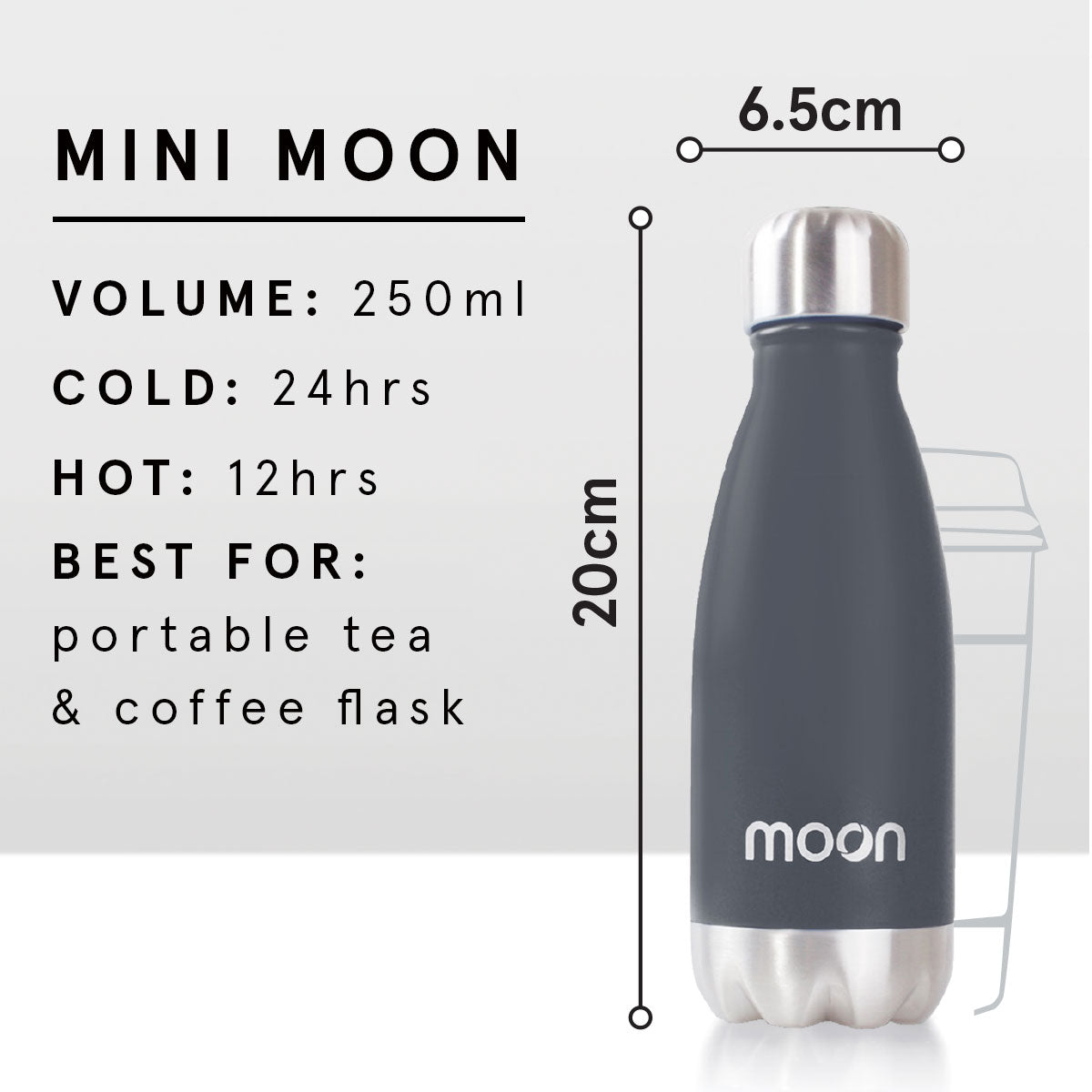 250ml Insulated, Stainless Steel Water Bottle Moon Bottles Australia